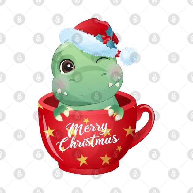 Cute Christmas T Rex Dinosaur In A Cup by P-ashion Tee