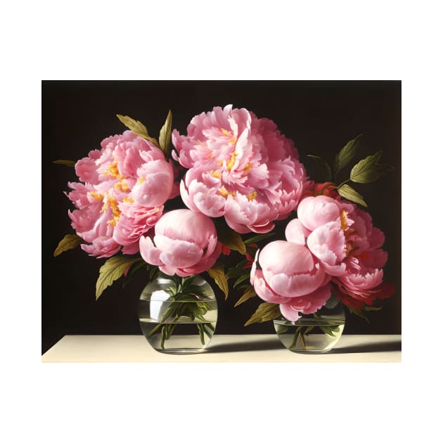 Two Peony Flowers in Glass Vase by Fantasyscape