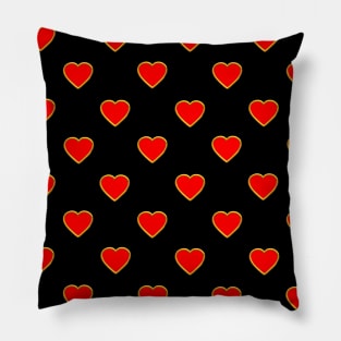 Red Hearts on Black Background Pillow