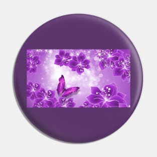 Purple Hibiscus and Butterfly Pin