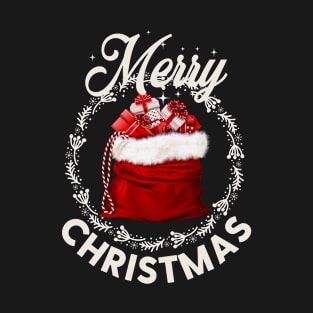 Santa Hat Wreath Merry Christmas T-Shirt