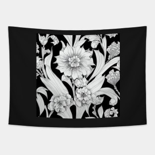 Vintage Floral Cottagecore  Romantic Flower Peony Rose Design Black and White Tapestry