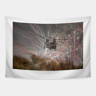 Boeing CH-47 Chinook Helicopter Under Fire Tapestry