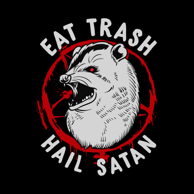 Eat Trash Hail Satan Occult Pentagram Possum design by biNutz