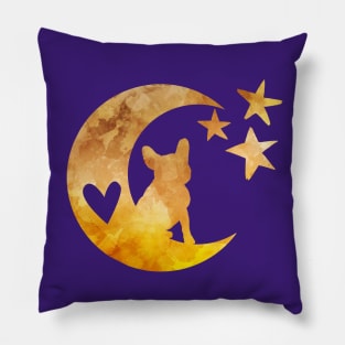 French Bulldog aka Frenchie Moon Stars Art Pillow