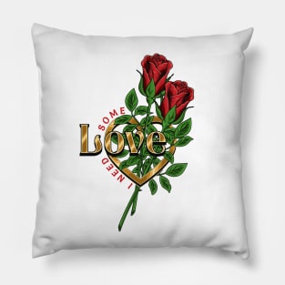 Two roses in golden heart Pillow