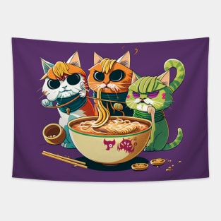 Cats eating ramen in Mardi gras Festival Tapestry