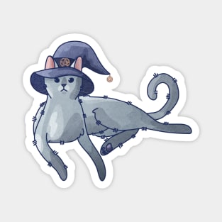 Witch Blue Cat with Hat - Halloween Cat Design - Cat Lovers Design Magnet