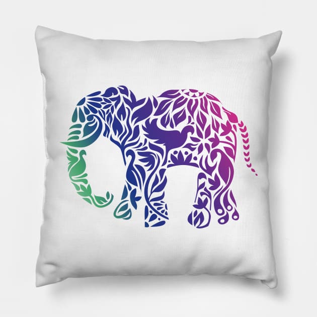 Rainbow Elephant in Floral Pattern Pillow by latheandquill