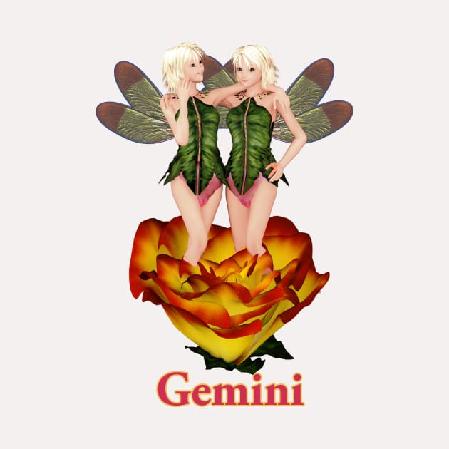 Gemini woman girl fairy faerie elf standing in rose by Fantasyart123