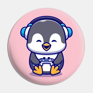 Cute Penguin Gaming Cartoon Pin