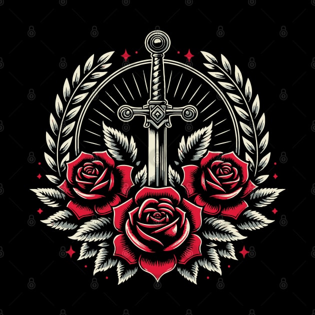 Medieval art - sword, laurel and roses by Modern Medieval Design