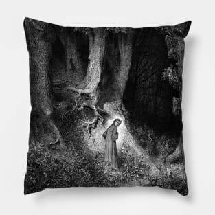 High Resolution Gustave Doré Illustration Within a Forest Dark Pillow