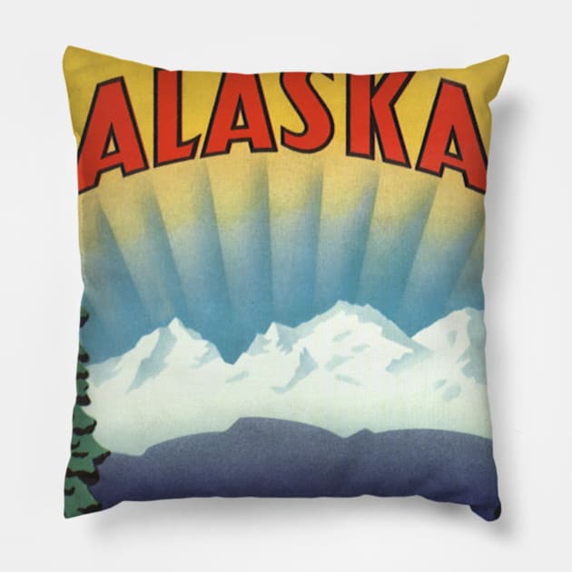 Vintage Travel Poster from Alaska Pillow by MasterpieceCafe