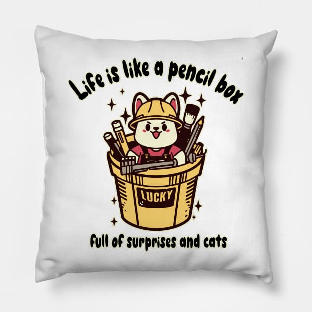 Cats with pencil box T-Shirt 01 Pillow by ToddT