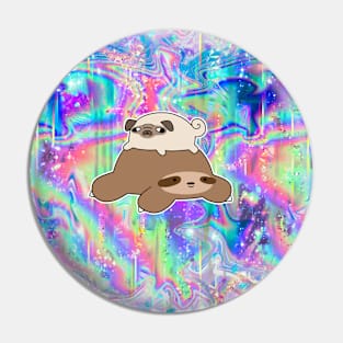 Little Pug and Sloth - Rainbow Holographic Pin