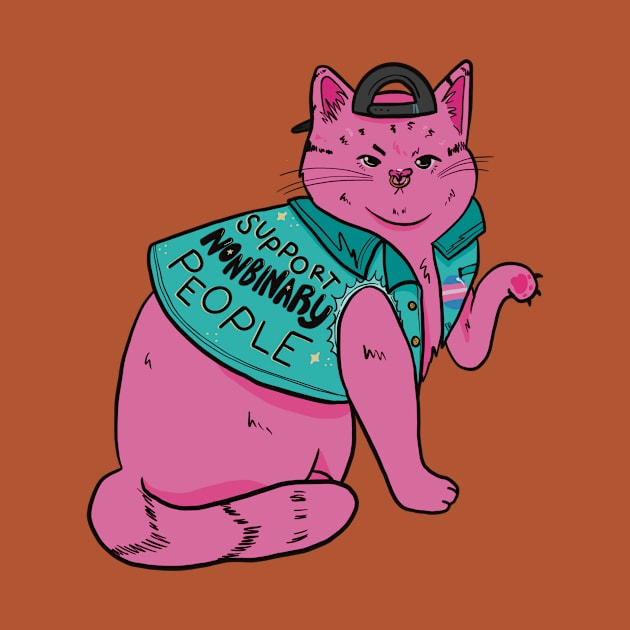 Support Nonbinary People - Cat by Liberal Jane Illustration