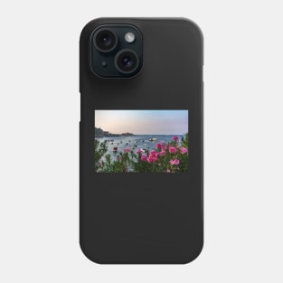 Pink Nerium oleander flowers with Malta Bay in the background Phone Case