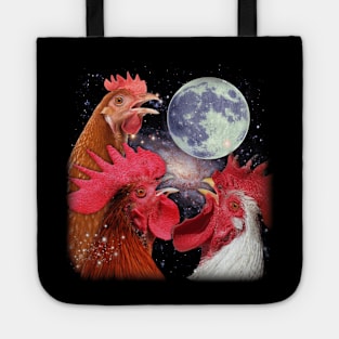 Feathered Flock Chicken The Moon, Trendy Tee for Poultry Devotees Tote