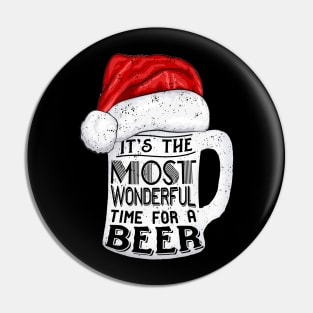 The Most Wonderful Time For A Beer Santa Hat Christmas Pin