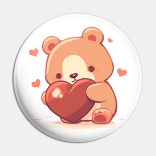 Cute bear in love holding a heart Pin