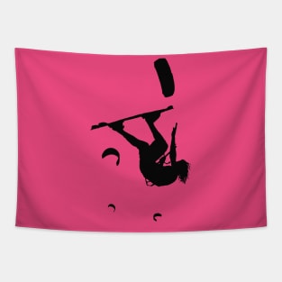 Kitesurfer Somersaulting Black Vector Silhouette Tapestry