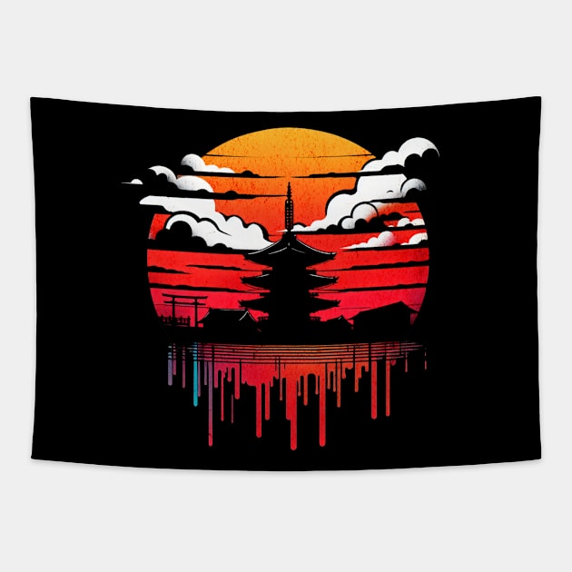 Sensoji Temple Japan Design Tapestry by Miami Neon Designs