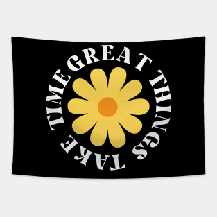 Great Things Take Time. Retro Vintage Motivational and Inspirational Saying. Black and Yellow Tapestry