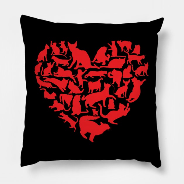 Cat Heart Valentines Day Pillow by Pennelli Studio