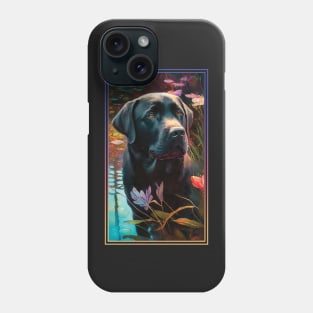 Black Labrador Retriever Dog Vibrant Tropical Flower Tall Digital Oil Painting Portrait Phone Case