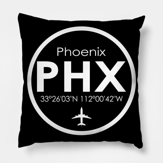 PHX, Phoenix Sky Harbor International Airport Pillow by Fly Buy Wear