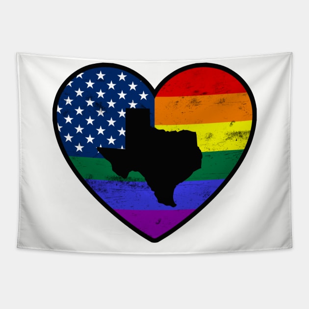 Texas United States Gay Pride Flag Heart Tapestry by TextTees