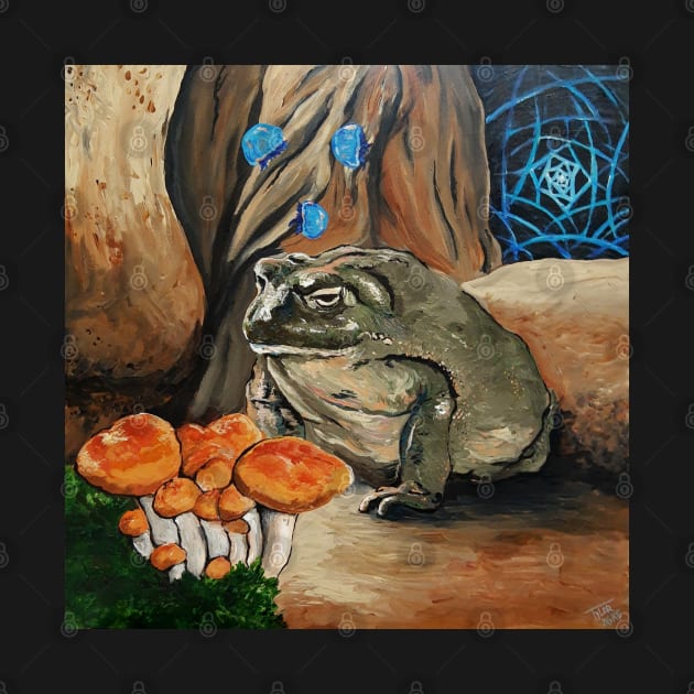 A Moment of Clarity - Psychedelic Frog Toad Mushrooms Sacred Geometry Fantasy Wall Art Handmade Home Decor Painting by tylerashe