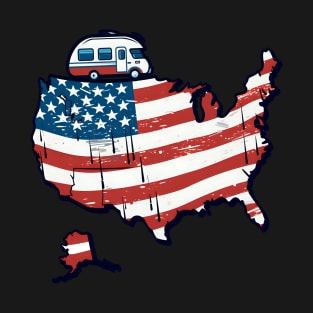 Roadtrip Shirt | American Flag With Camper T-Shirt