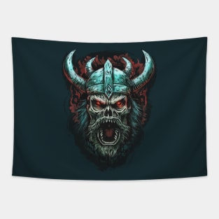 Screaming Scary Evil Red Eyed Zombie Viking Skull Tapestry