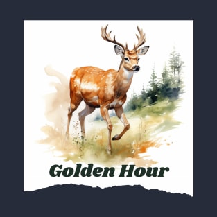 Golden Hour Serenity: Majestic Deer T-Shirt