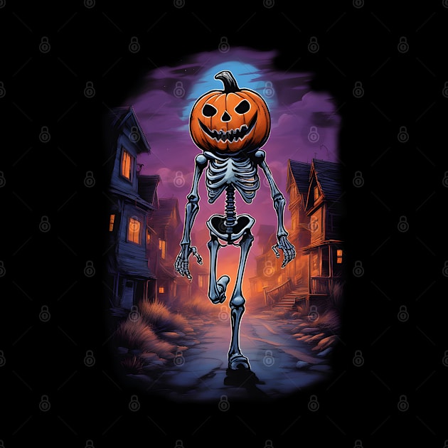 Halloween skeleton with pumpkin head by Ravenglow