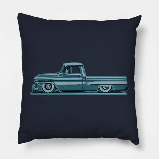 Blue chevy hotrod Pillow by Saturasi