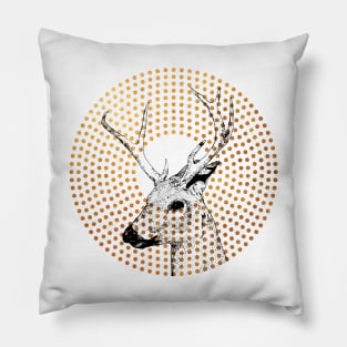 Deer Head Antlers Retro Gold Dots Pillow