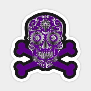 Purple Sugar Skull Day Of The Dead Skull And Crossbones Magnet