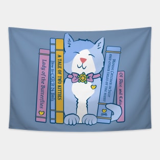 Kitten with Books Cute Cat with Literature Tapestry