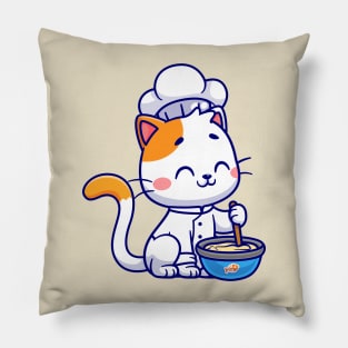 Cute Cat Chef Cooking Cartoon Pillow