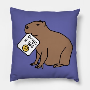 Capybara with Anti Drugs Message Drugs R Bad Pillow