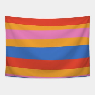 Groovy Wavy Stripe Pattern in Bright Pink, Red, Mustard, and Blue Tapestry