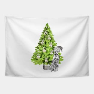 Dalmatian Christmas scene with Christmas Tree and Santa Hat Tapestry