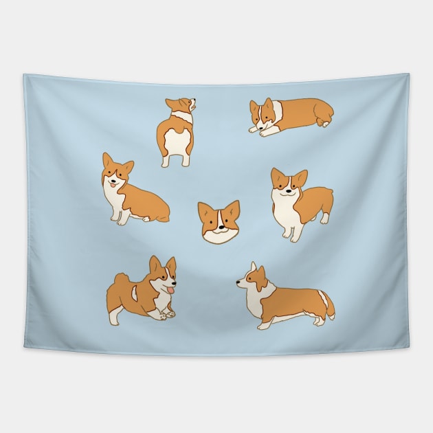 Corgi illustration pack Tapestry by Mayarart