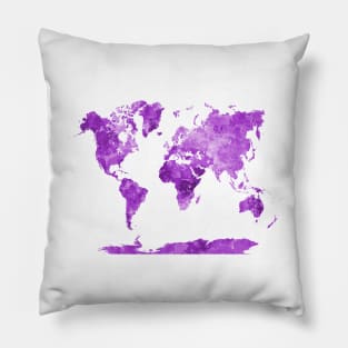 World Map in Watercolor Purple Pillow