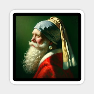 Santa in the Style of Vermeer's Masterpiece - Holiday Parody Art Magnet