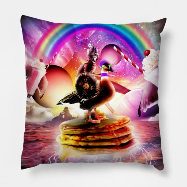 Warrior Cat Riding Duck on top of Pancakes Pillow by Random Galaxy