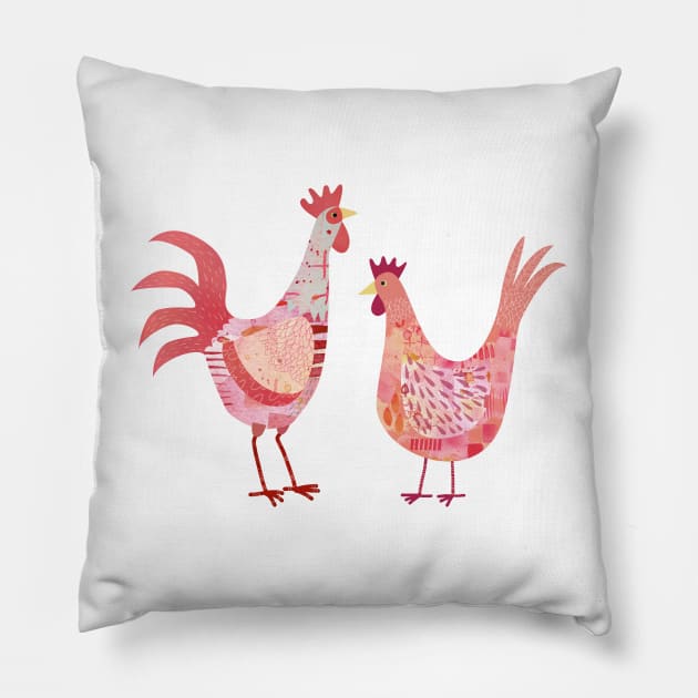 Hen and Cockerel Pillow by NicSquirrell